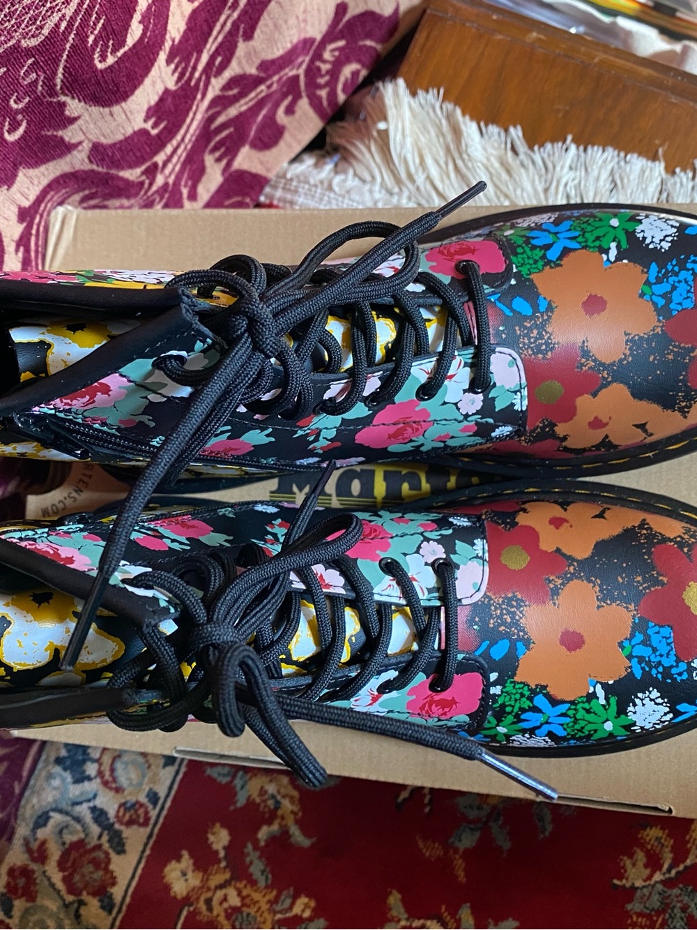NIB Dr. Martens 1460 Floral MashUp Lace-Up Boots w/Side Zip-Black Multi US Wmn 7 - Picture 7 of 16